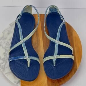 EUC Crocs Really Sexi Marbled Blue White Strappy Tie Dye Thong Flip Sandal 9